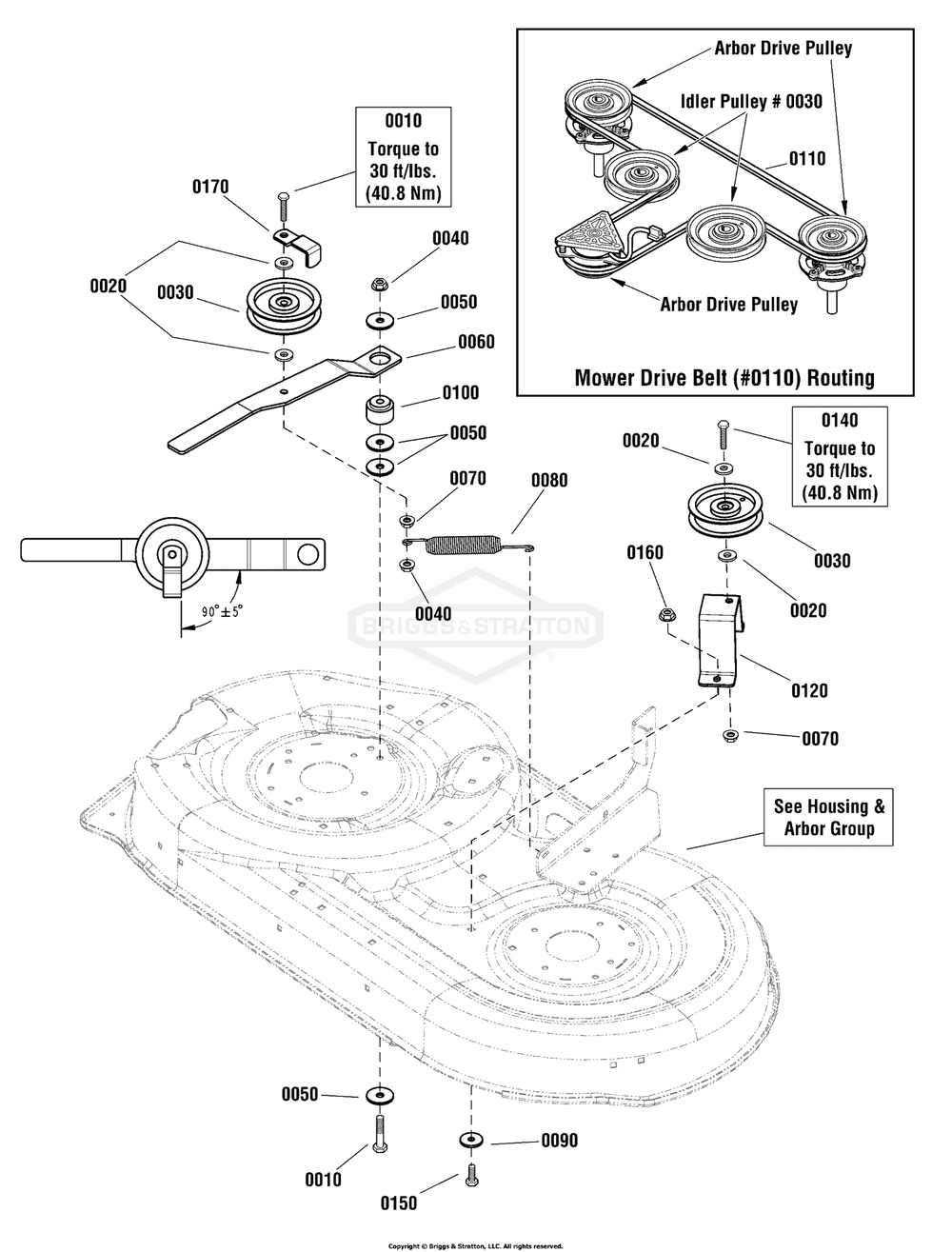 42-Inch Mower Deck - Clutch Group Diagram and Parts List for 2691085-00 (107250040)(2012) Briggs and Stratton Lawn Tractor